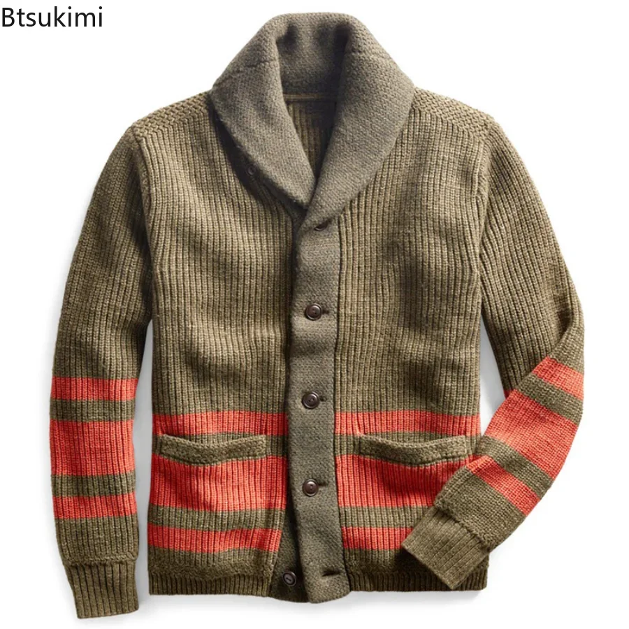 

New2024 Men's Autumn Winter Warm Knitwear Cardigan Jacket Button Front Sweater Casual Loose Wool Knit Long Sleeve Men's Sweater