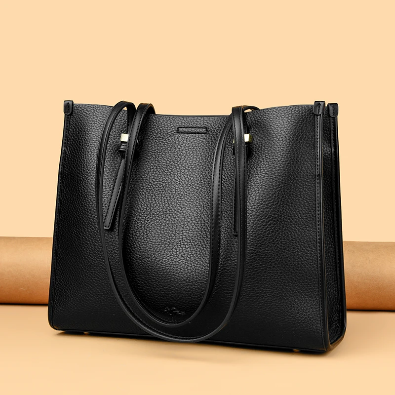 Solid Color Simple Large Capacity Women\'s Tote Bags High Quality Soft Leather Female Handbag Luxury Trendy Women Shoulder Bag