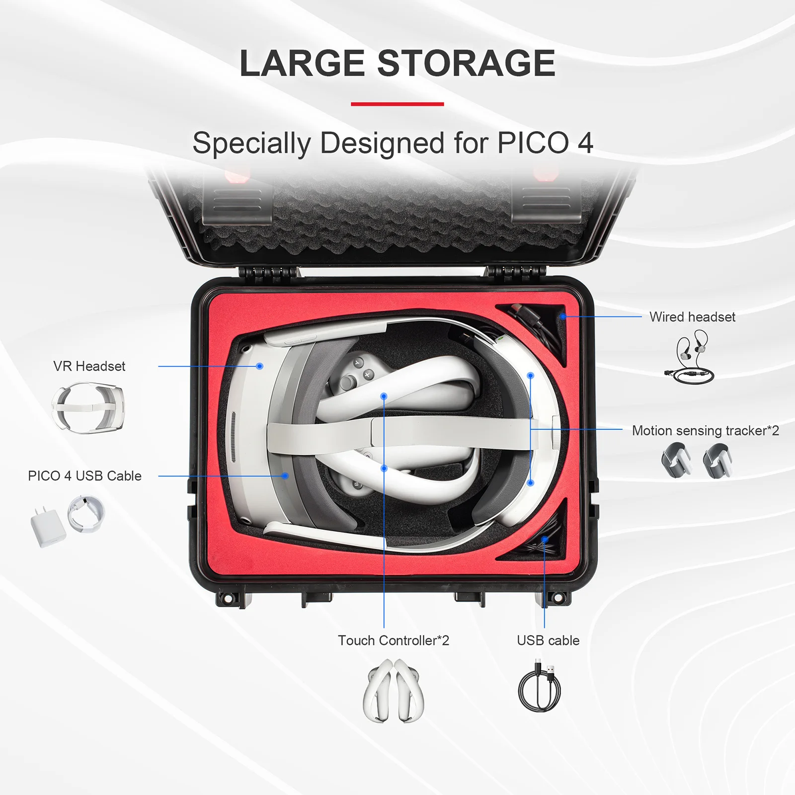 Carrying Case for Pico 4/4 Pro VR Glasses Game Accessories Storage Case Hard Shell Waterproof Box Travel Portable Suitcase