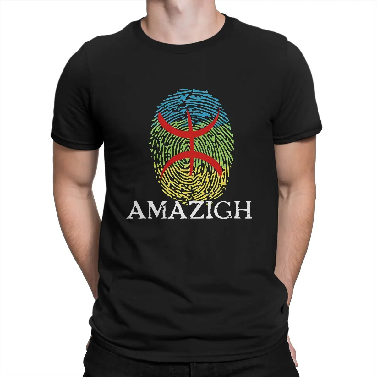 Fingerprint Art Board Print Man's TShirt Flag of Amazigh Crewneck Tops Fabric T Shirt Funny High Quality Gift Idea