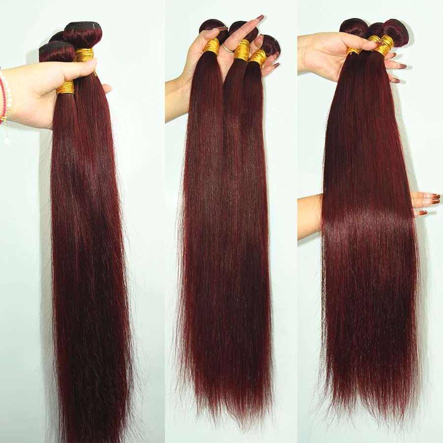 28 30 32 Inch 99J Burgundy Straight Human Hair Bundles Colored Brazilian Hair Extensions Silky Remy Hair Weave Bundles