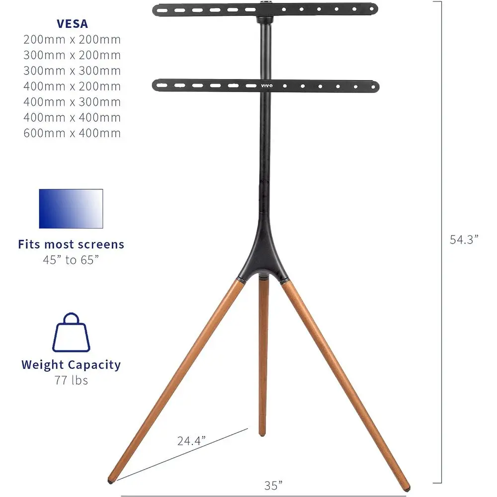 Artistic Easel 45 to 65 inch LED LCD Sn, Studio TV Display Stand, Adjustable TV Mount with Swivel and Tripod Base, Black Bracket - view 3