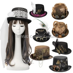 Steampunk w stylu Retro cylinder Metal jeden rozmiar Unisex gotycki nit z szerokim rondem nakrycia głowy do cosplayu jazzowego przebranie kobiet