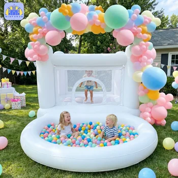 White Inflatable Bounce House with Pump for Kids