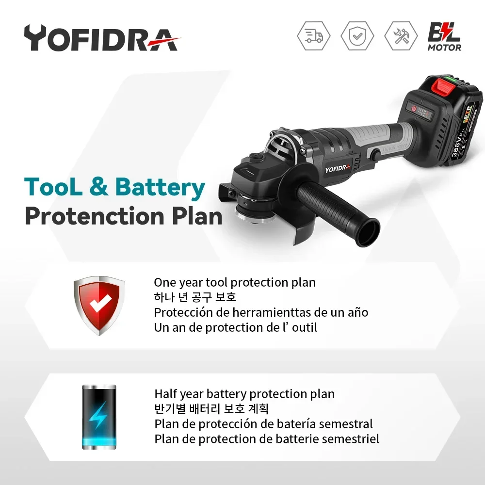 Yofidra 125mm Brushless Electric Angle Grinder 20000RPM Brushless Cordless Angle Grinder M14 Power Tool  For Makita 18V Battery