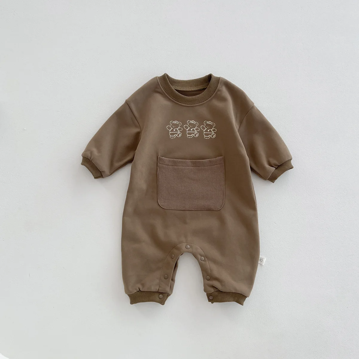 Newborn Casual Pocket Jumpsuit Cotton Loose Infant Boy Girl Clothes Autumn New Baby Long Sleeve Romper Cartoon Bear Print