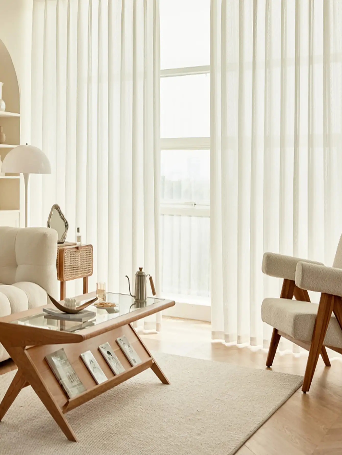 Hot selling high quality Korean cheap price ready made white semi blackout voile sheer curtain for living room office hotel