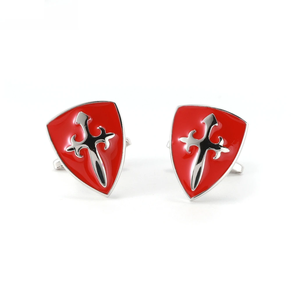 Retro Knight Shield Cross Sword Cufflink Enamel Red Shield Shaped Cufflinks Men's Formal Shirt Cuff Buckle Decoration Accessory