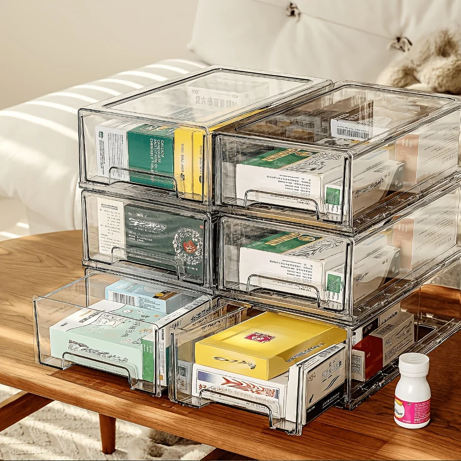 Clear Pulling Medicine Drawer First Aid Kit Box, Pull-Out Drawer For Bathroom, Cabinet, Closet, Medicine Organizer, Medicine Storage Box Adhesive Bandages Family Emergency Kit