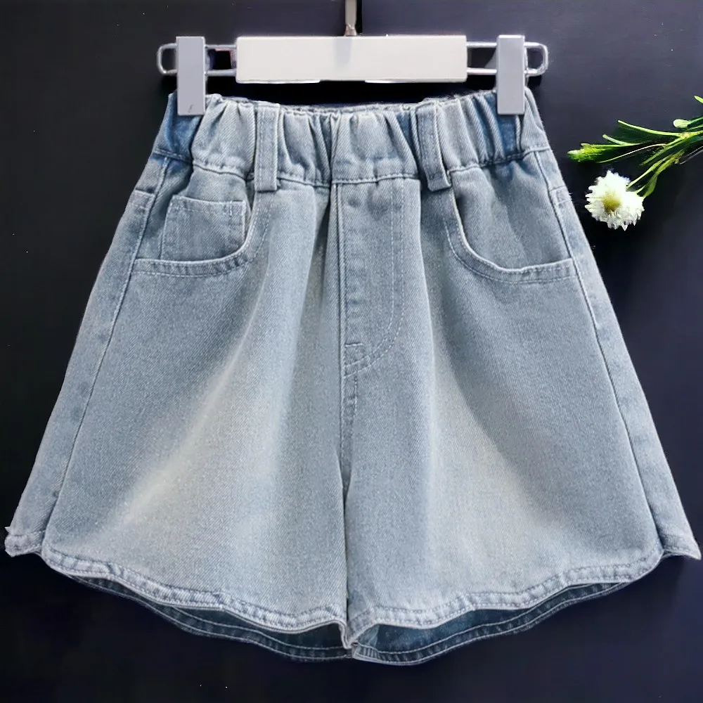 Pakaian anak perempuan remaja musim panas setelan baju gambar kucing & celana pendek Denim 2 potong Set kostum bayi anak-anak Tracksut Sekolah 6 8 9 10 12 tahun