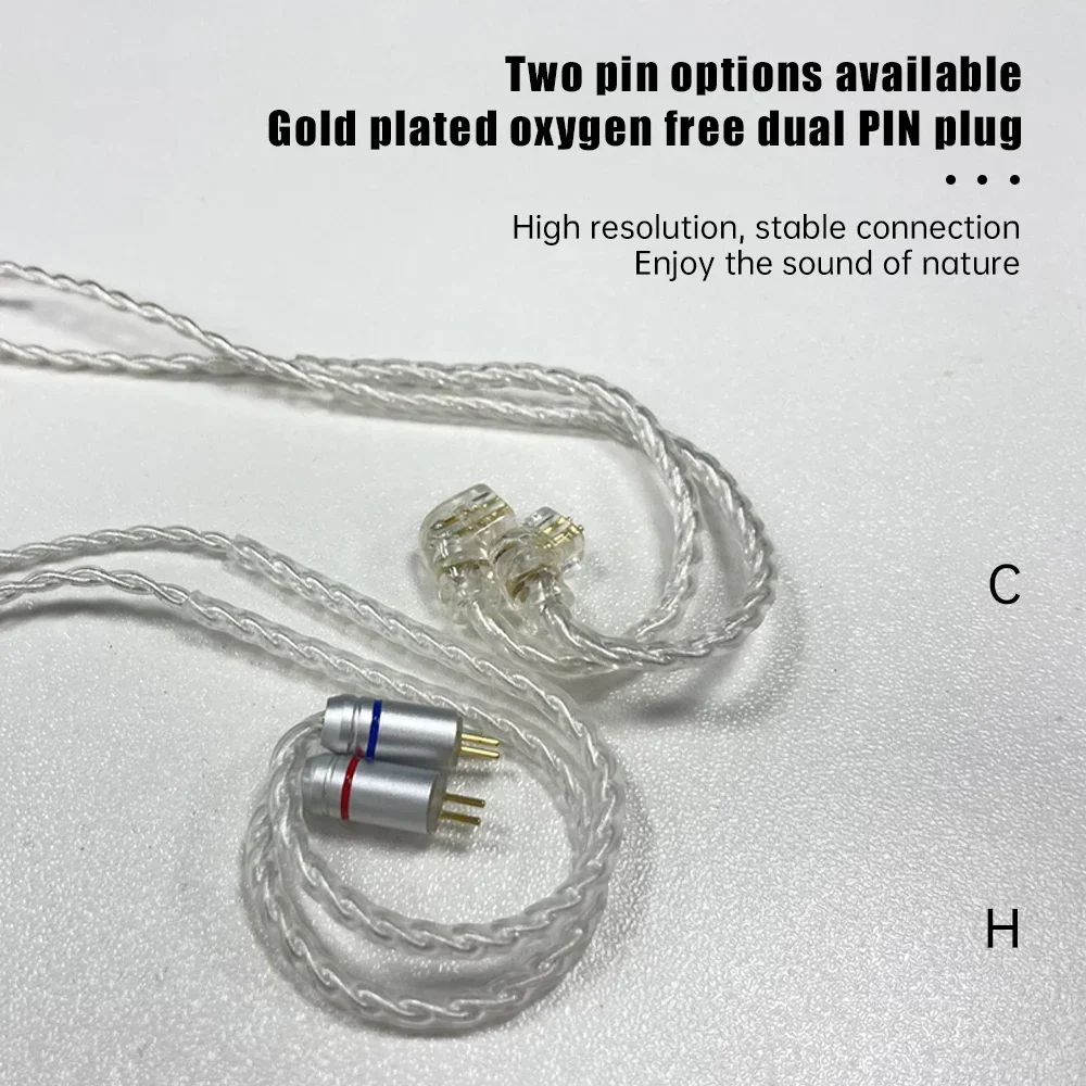 Kabel berlapis perak empat untai 3,5mm 0,75 pin ganda kawat 0.78 sudah ditingkatkan dengan kabel earphone 2pin gandum.