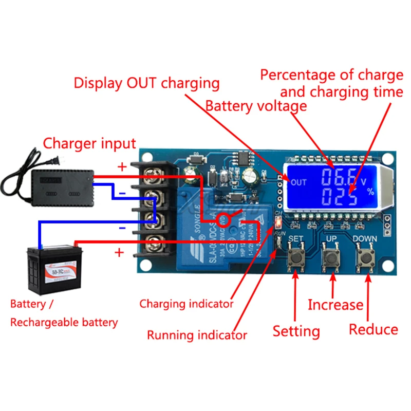 6-60V 30A Lead-Acid Lithium Battery Charger Control Module Automatic Charging Control Overcharge Protection Board