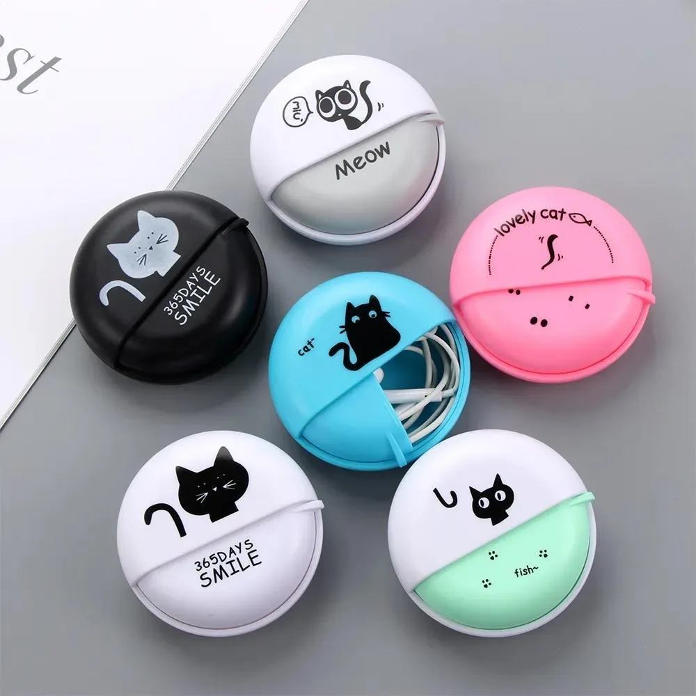 Black Cat Rotatable Round Storage Box Multi-functional Organizer for Earphone Cable, Data Cable, Paper Clips & Small Accessories