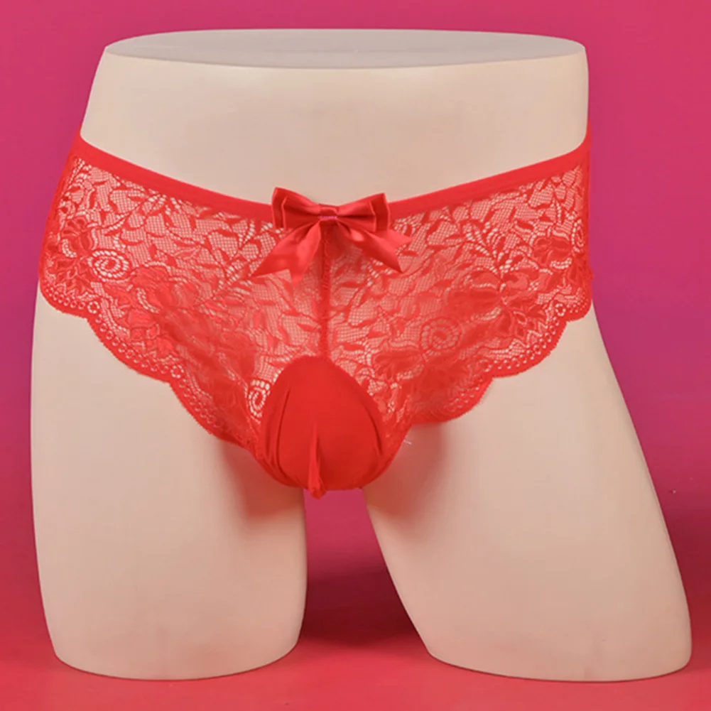 

Mens Sissy Pouch Summer Men's Panties Seamless Lace Briefs Breathable Lingerie Ultra-Thin See-Through Underwear Underpants Men