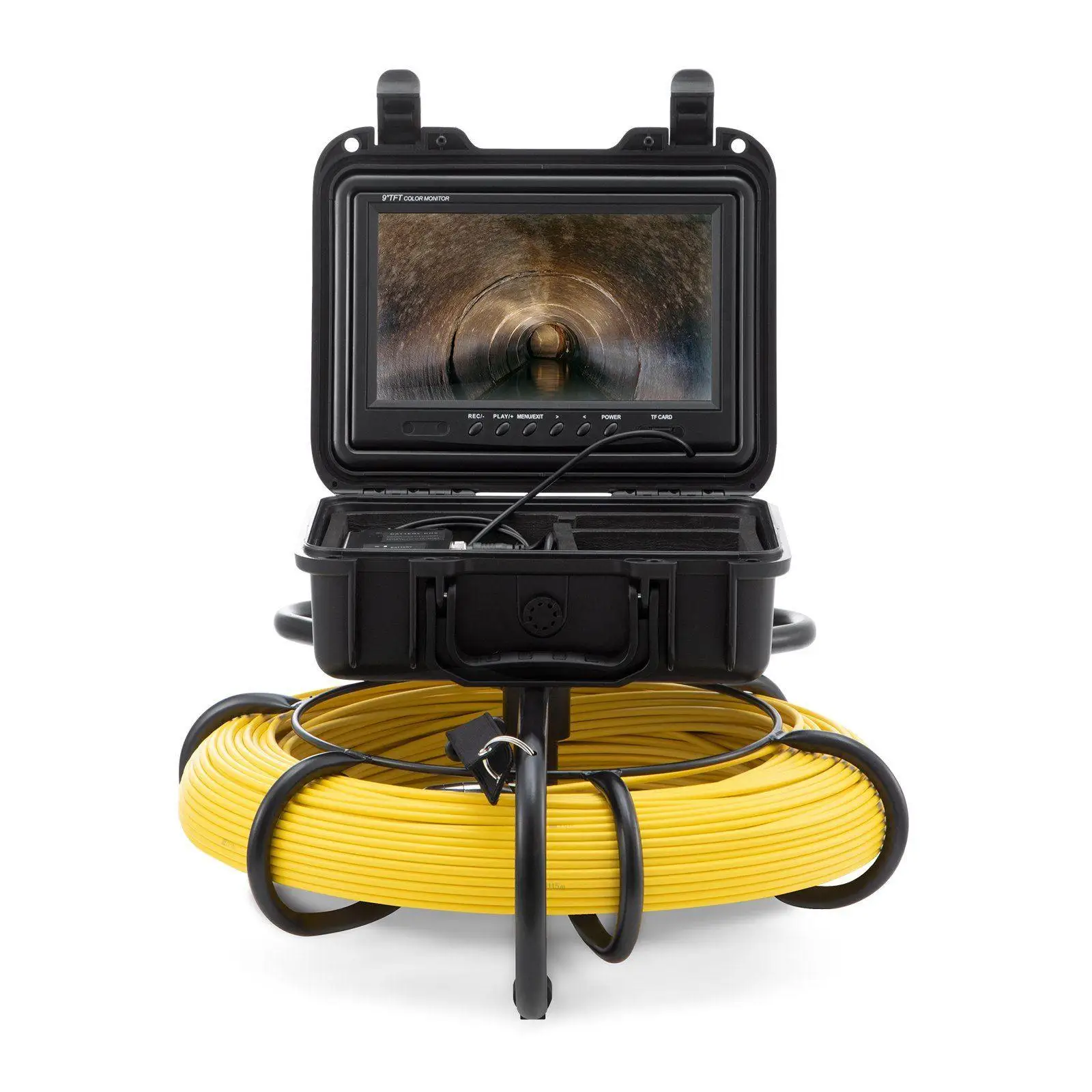 High-Def 720p Sewer Camera System 300ft 9in Screen 1MP Sensor 512Hz Locator IP68 12-LED Adjustable Pipe Inspector Kit