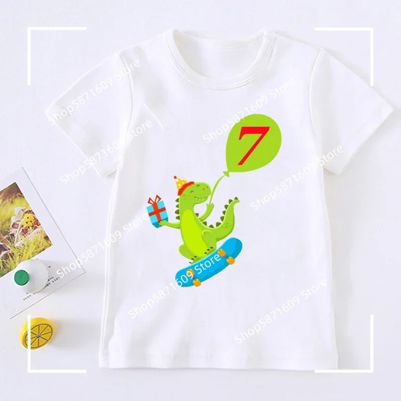 Dinosaur Scooter Children's Printed T-shirt Size Gift Balloon Casual Boys and Girls Short Sleeve T-shirt
