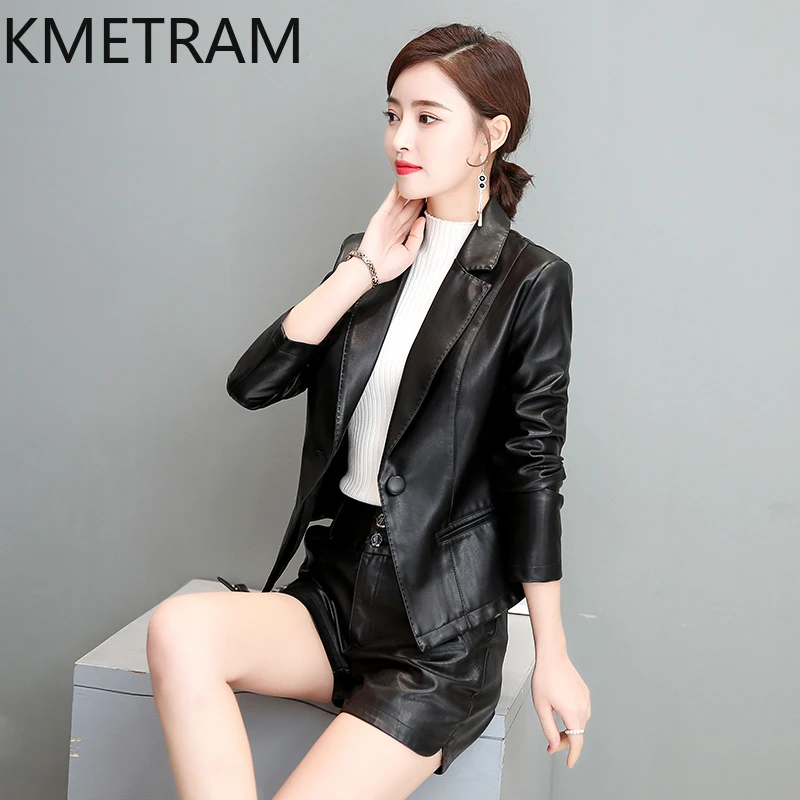 KMETRAM Real Sheepskin Leather Jacket Women Large Size Suit Spring Autumn Short Women's Clothing 2024 New Womens Coat Slim Fit