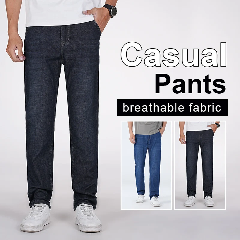 

Мужские черные джинсы из эластичного ткани с облегающим кройом для легкого бизнеса 2025 Осень Зима Высокое качество повседневные длинные штаны Плюсовый размер 40