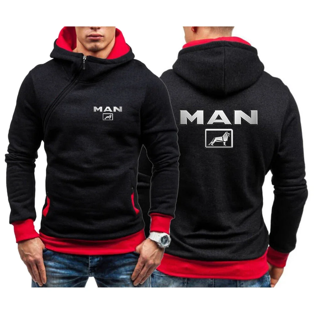 2024 Men New Truck Man Car Logo Autumn And Winter Harajuku Fashion Streetwear Sweatshirt Five-Color Diagonal Zipper Hoodie Top