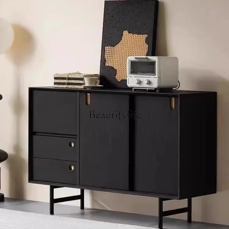 

**Medieval solid wood dining side cabinet, modern simple storage, multi-functional living room, black entrance cabinet