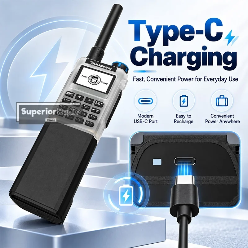 QUANSHENG UV-K1 6800mAh Enlarger Extended Battery Air Band Walkie Talkie AM FM 2MB Flash 10 Group Scrambler 50-600MHz Receiving