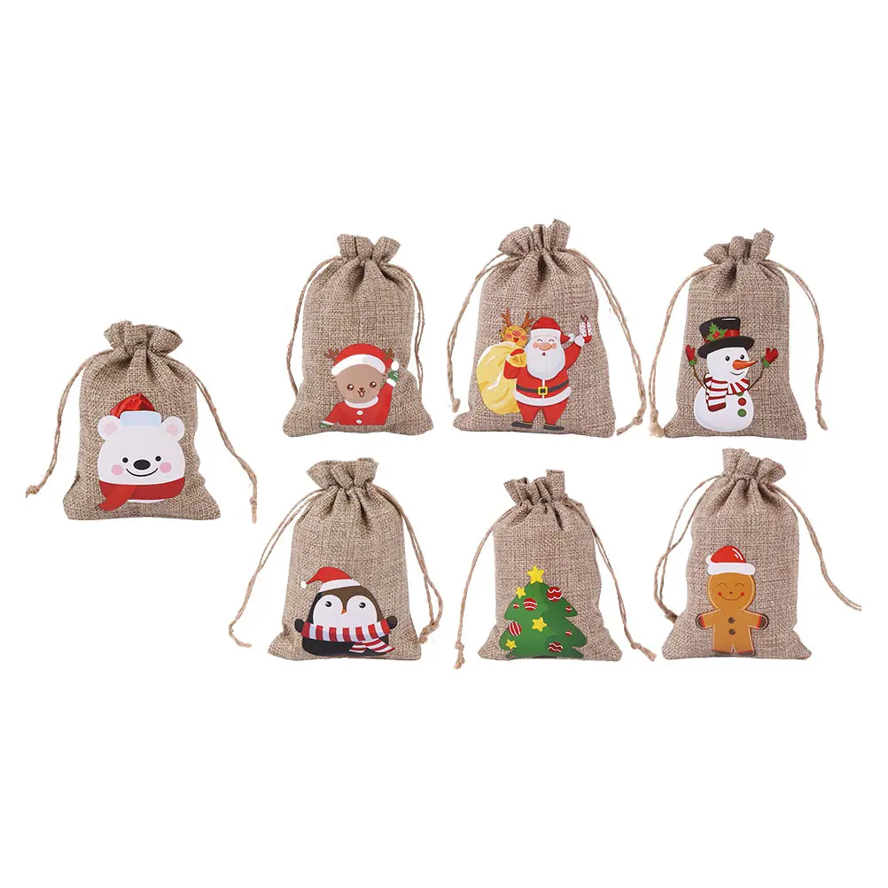 

7PCS Christmas Bags Durable Drawstring Decorative Gift Bags Sack Packing Beam Port Storage Treat Decorative C y Filled