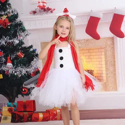 New Christmas Kids Princess Dresses Girls Snowman Dress Up Tutu Children's Holiday Show Clothes 3-12 Years Old