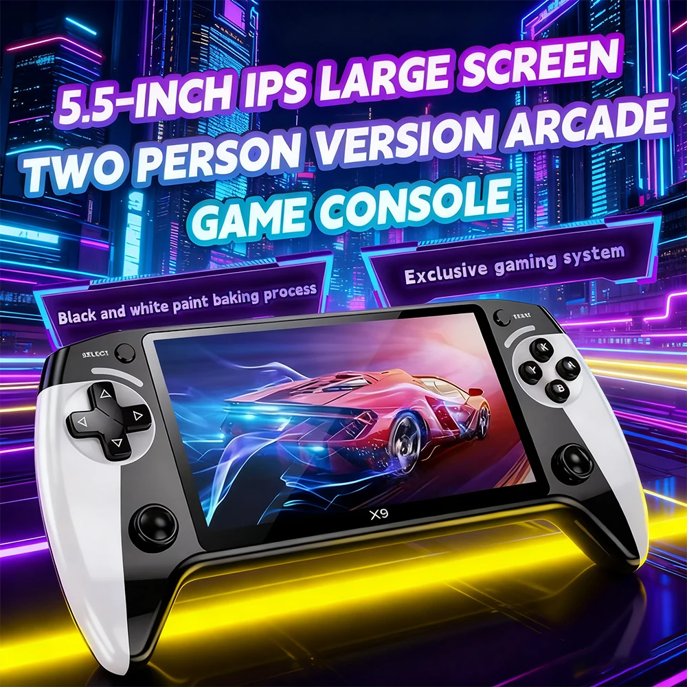 X9 ريترو وحدة تحكم ألعاب فيديو محمولة 1500 مللي أمبير 5.5 بوصة IPS شاشة صغيرة محمولة مشغل فيديو محمول 1GB-128GB Type-C