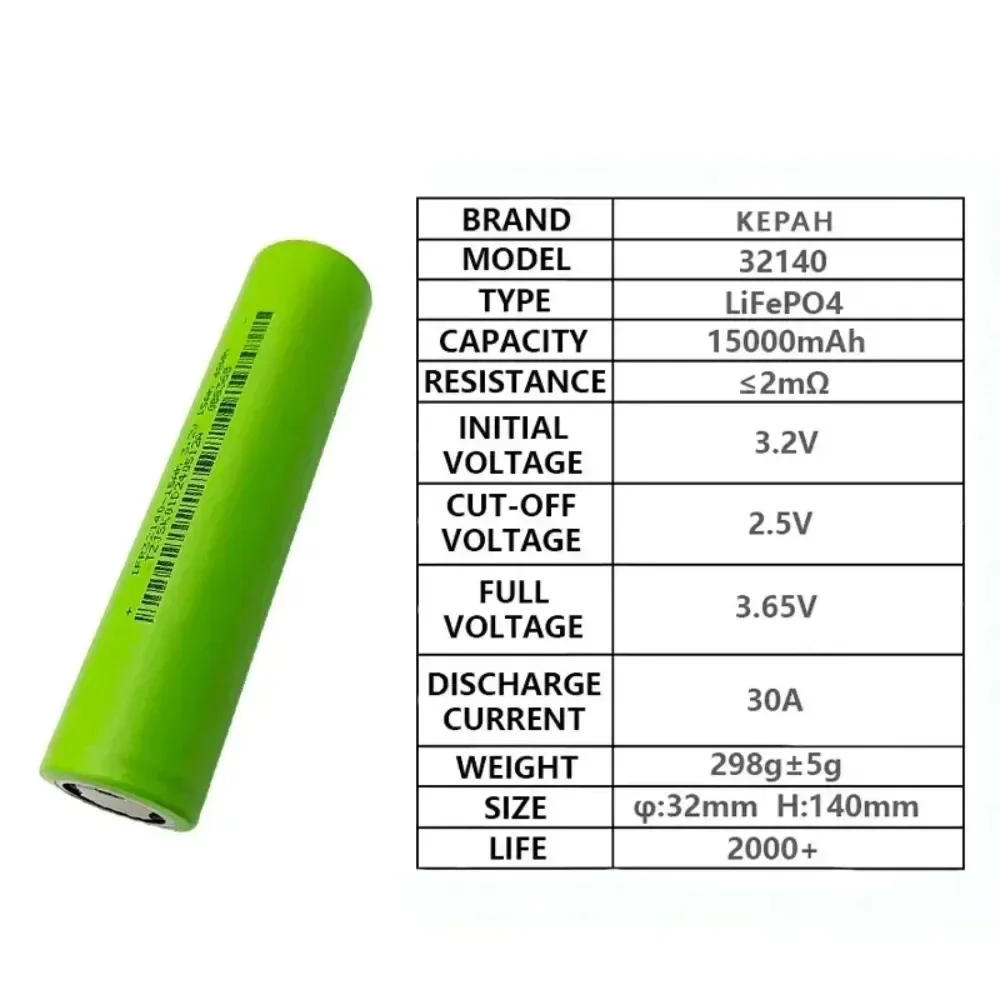 32140 3.2V 15Ah LiFePO4 rechargeable lithium iron phosphate cylindrical battery Storage Power Tools 12V 24V 36V 48V Battery Pack