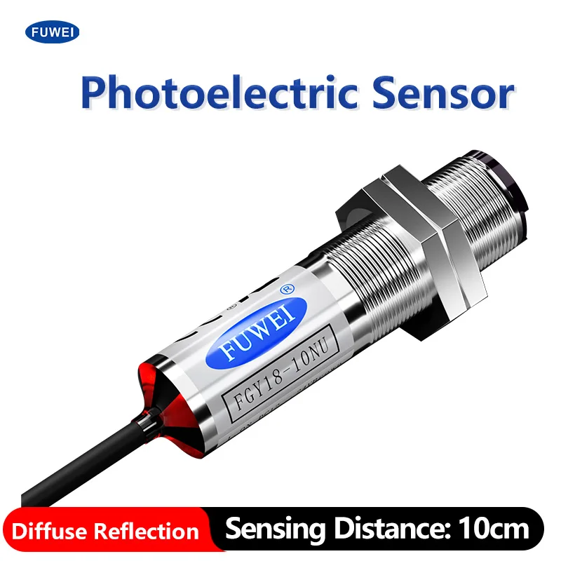 FUWEI FGY18-10NU Electric Eye Sensor M18 Metal 10cm Diffuse Reflection Detection Circular Type Photoelectric Sensor Switch
