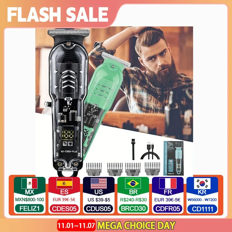 Transparent Body Electric Hair Clipper Professional Trimmer USB Rechargeable Hair Cutting Machine For Men Holiday Gift For Him