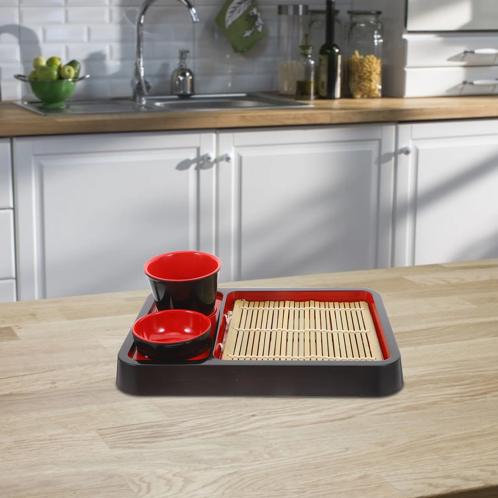 

Japanese Cold Noodle Plate Food Container Bamboo Mat Melamine Dessert Tray Tableware Kitchen Bar Supplies Long Rectangle