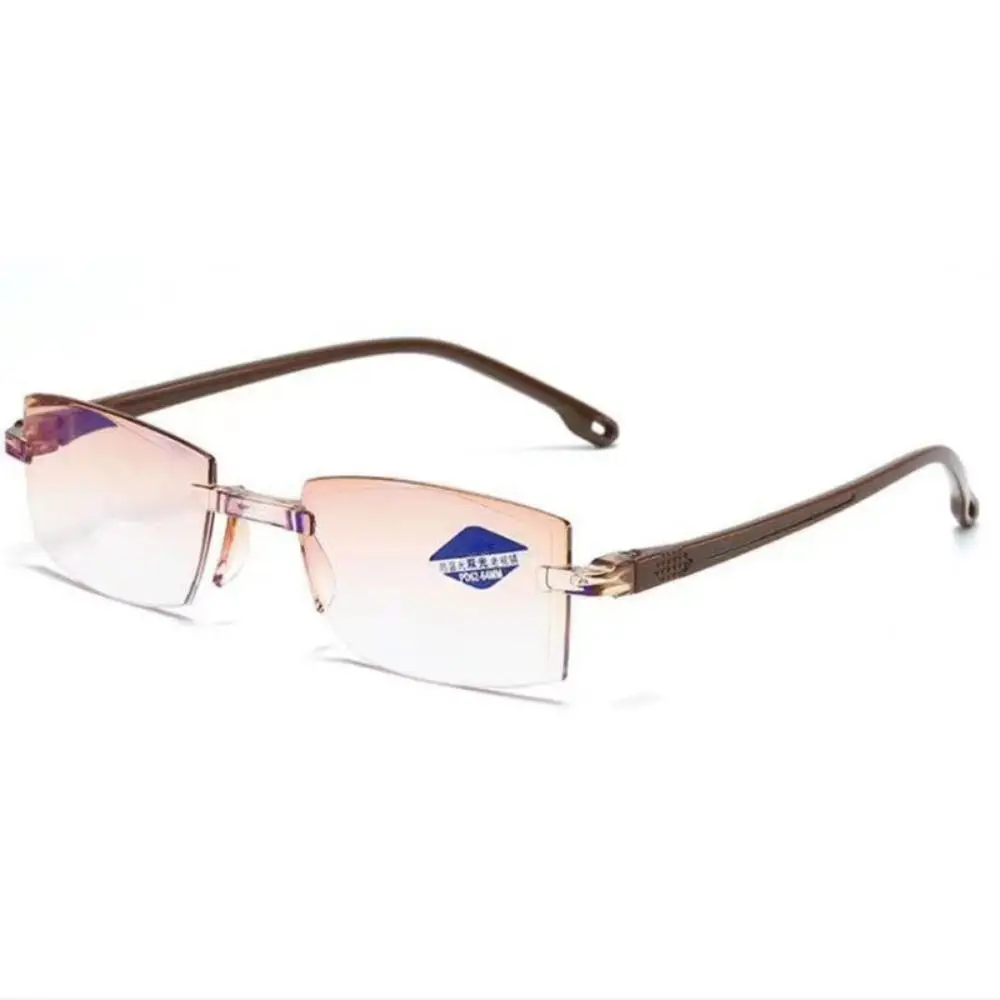 PC Reading Glasses Strength: 1.0~4.0x Rectangle Rimless Eyeglasses Black+Blue Diamond-cut Bifocal Progressive Reading Glasses