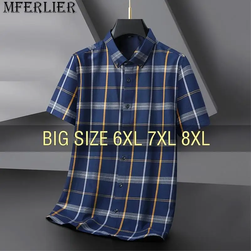 

Men Shirt Plaid Dress 2023 Short Sleeve Summer Oversize 6XL 7XL 8XL Plus Size Formal Casual Designer Office High Quality