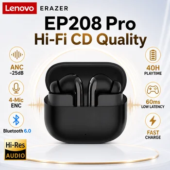 Bezprzewodowe słuchawki douszne Lenovo ERAZER EP208 Pro Bluetooth 6.0 TWS ANC ENC z redukcją szumów, do gier, niskie opóźnienie, HiFi Stereo, 40 godzin pracy, z mikrofonem