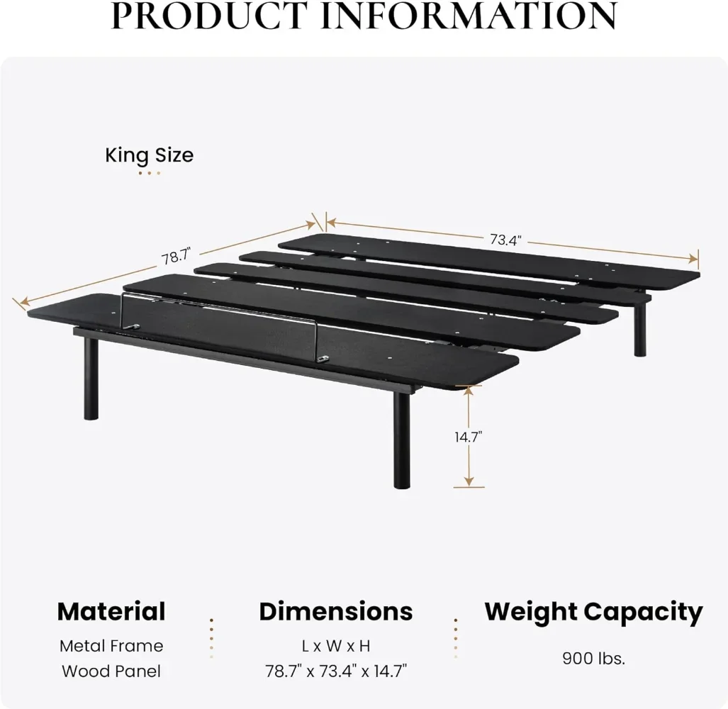 Electric Ergonomic Adjustable Bed Base King Size, Independent Head and Foot Incline,  Full/Queen/King optional