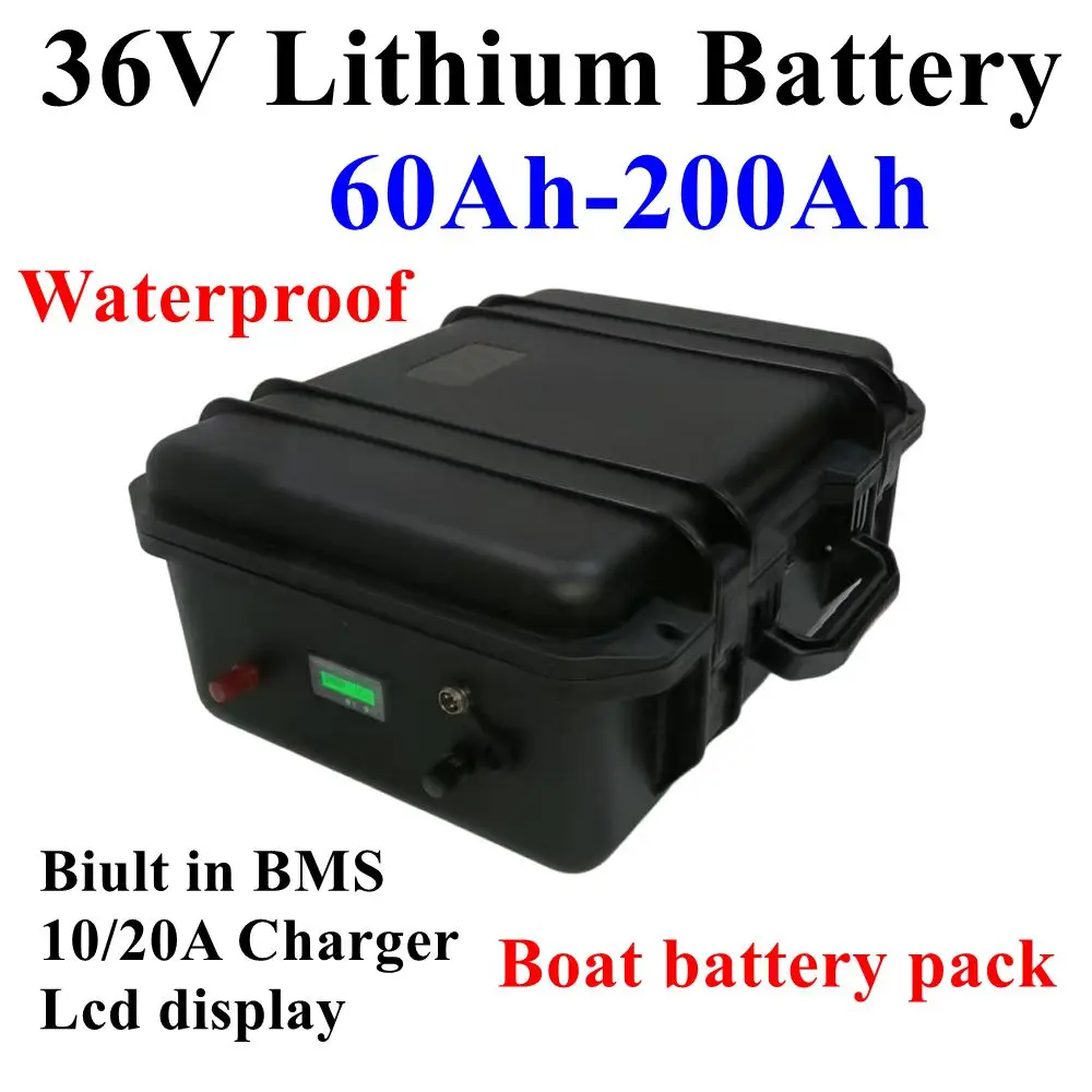 

Waterproof 36V 60Ah 80Ah 100Ah 120Ah 150Ah 200Ah lithium battery BMS 3600W for trolling motor Fish boat , +42V10A Charger.