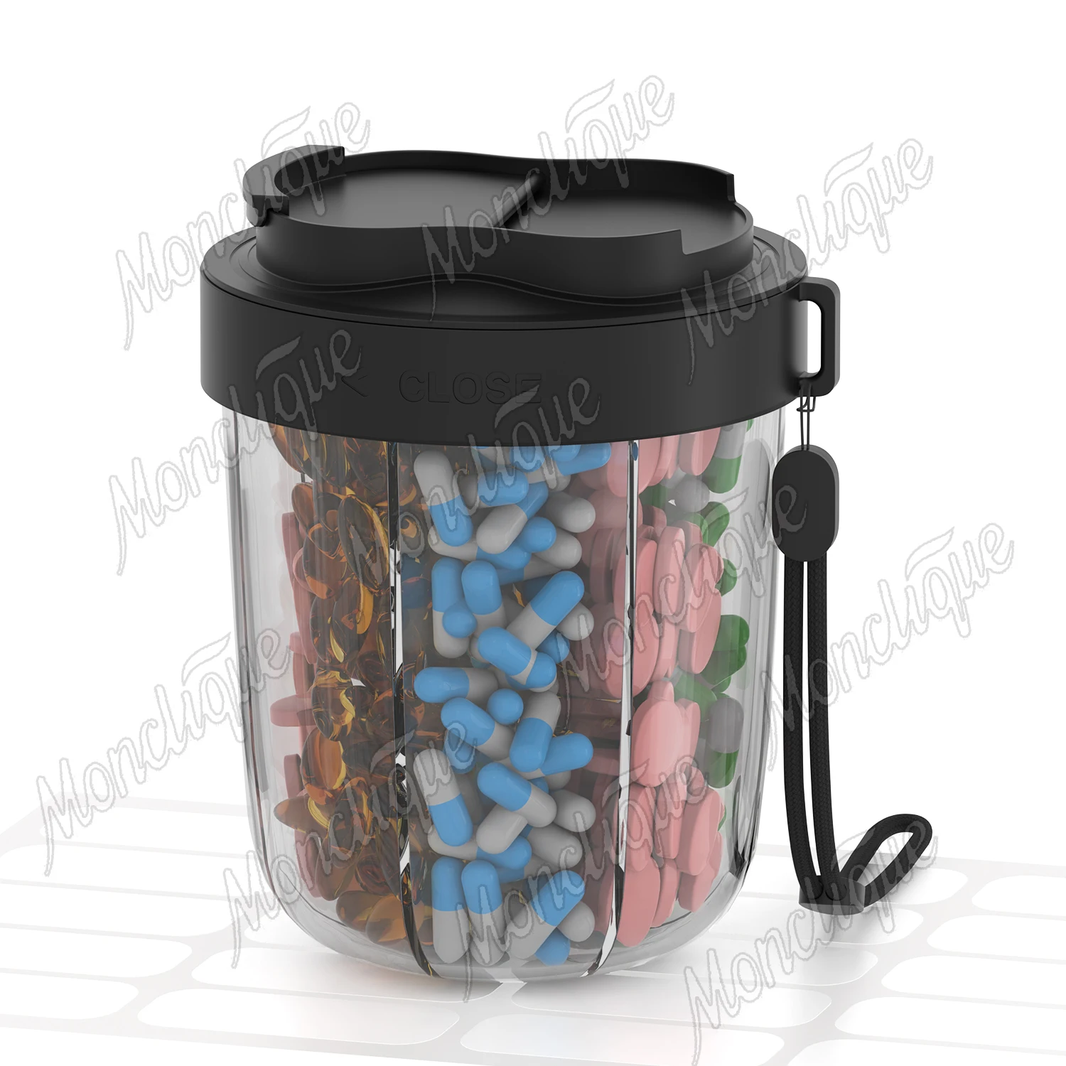 

Weekly/7 Grids Pill Organizer Travel Pill Case with 7 Various Vitamins Anti-Mix Design & 20 Labels Portable Supplement Container