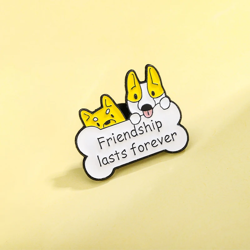 Friendship Make a friend Slogan Quote Enamel Pin Frog Monkey Cat Dog Corgi Fox Animal for Friend Brooches Badge Lapel Jewelry