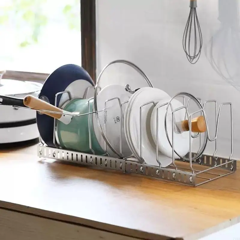Steel Adjustable Pot Lid Rack with Tool Easy Installation Rusts Proof Rack for Safe & Organized Kitchen Storage
