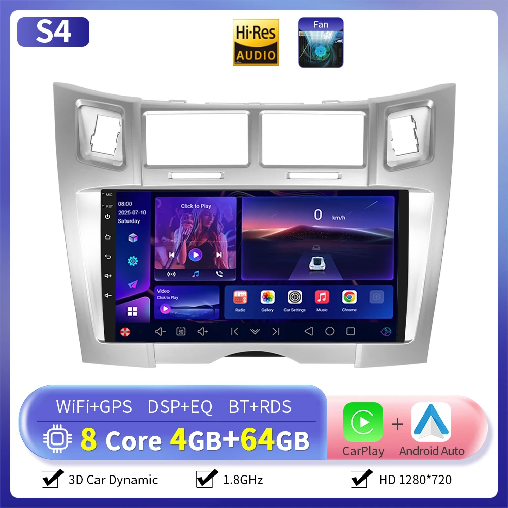 Camecho 6 + 128G Autoradio Draadloze CarPlay Android Auto Voor Toyota Yaris Vizi 2005-2011 Auto intelligente Systeem GPS Stereo 4G WiFi