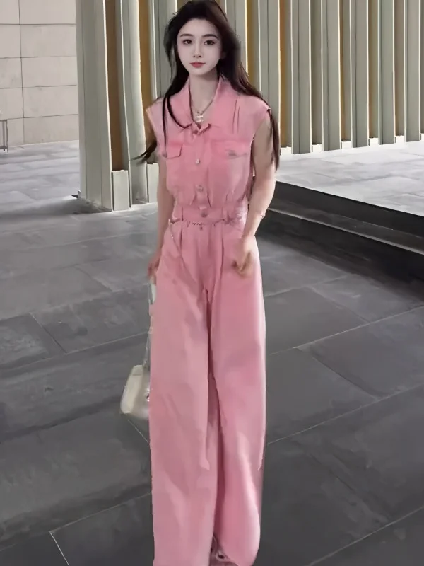 

Розовый комбинезон Svel Workwear: женский летний комбинезон нового дизайна, уникальный, с высокой талией, повседневный, облегающий, с широкими штанинами, цельный.