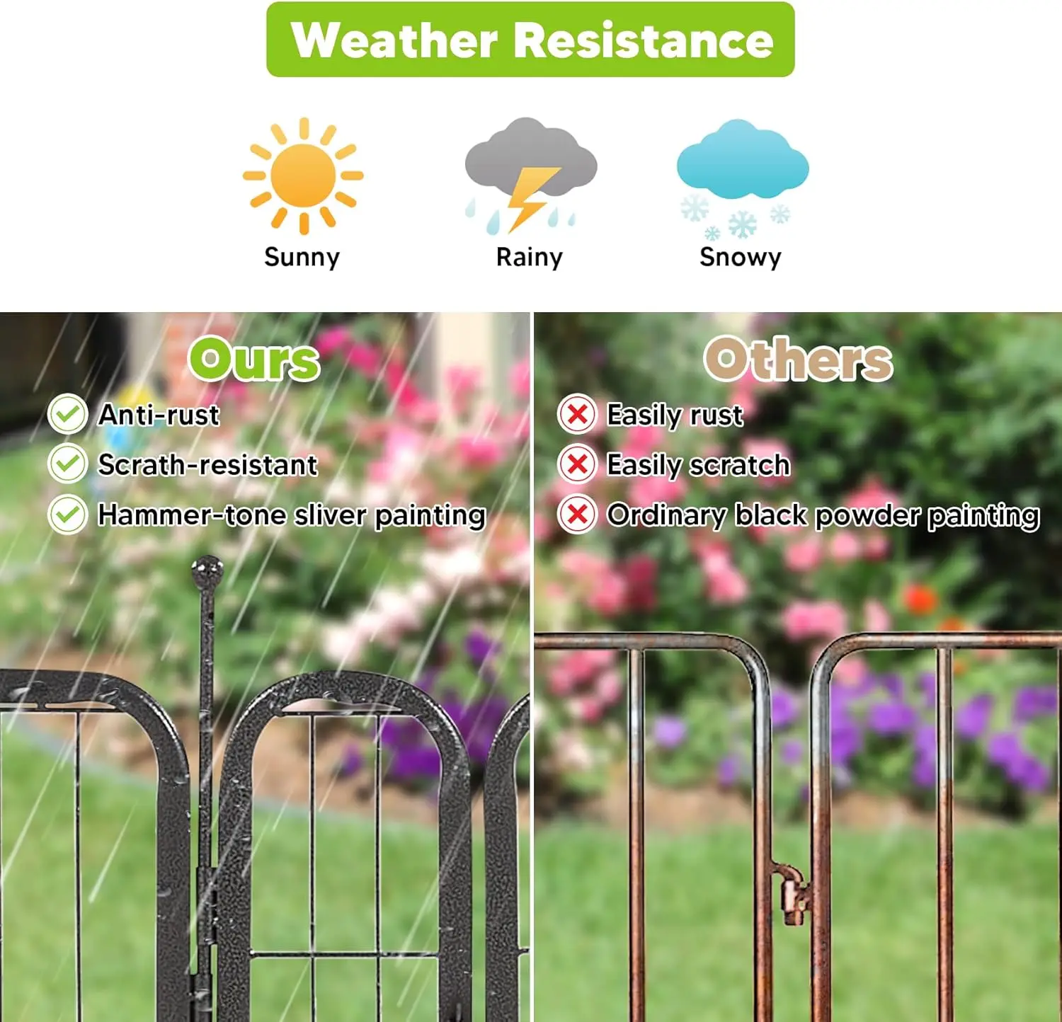 Garden Fence 16 Panels 36ft×32in Decorative Garden Metal Fence with 2 Gates Outdoor Landscape Animal Barrier Dog Pet