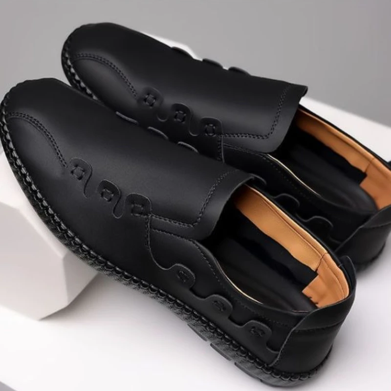 

Легкая мужская повседневная обувь без шнуровки с круглым носком, дизайнерская модная элегантная классическая оригинальная кожаная обувь высокого качества для мужчин