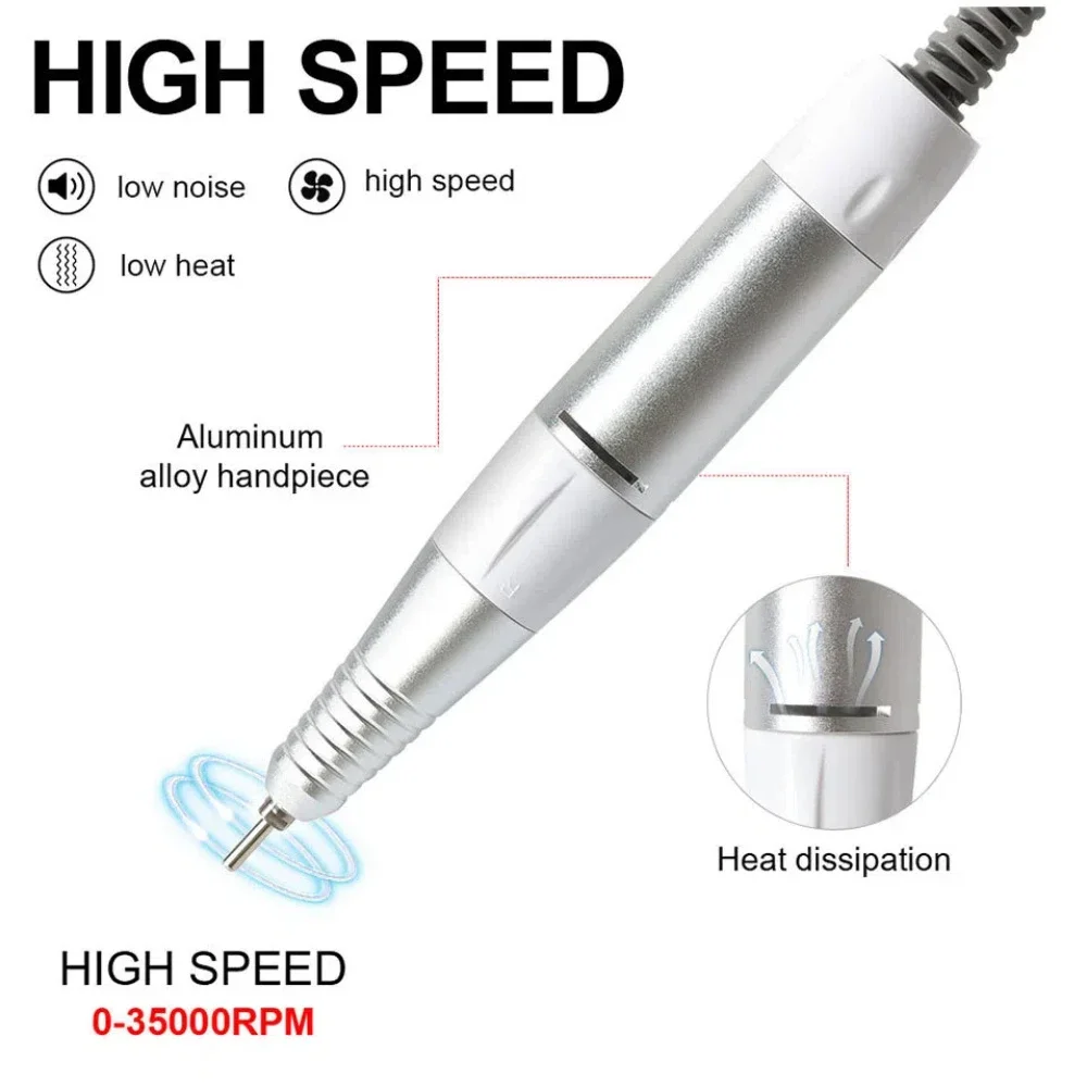 Electric Nail Drill Pen para Manicure e Pedicure, portátil Nail Polisher, Nail Machine Part, Grinder Acessórios Ferramenta, 35000RPM