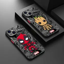 Clear Matte Phone Case for iPhone 15 14 13 12 11 pro Max 13 12 Mini XS XR X 7 8 6 6S plus Marvel Avengers Groot Deadpool Cover