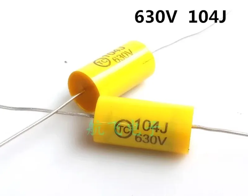 Yellow Poleless Ax-ial Through Center Coupling Thin Film Capacitor Copper Pin Capacitor 630V102 104 474(30PCS)