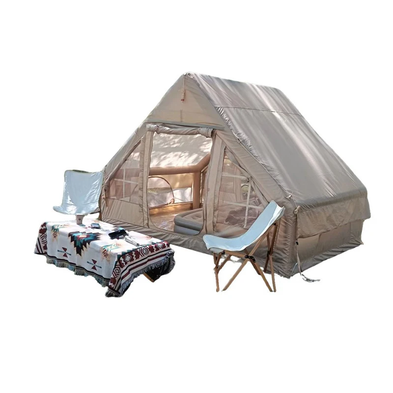 #￥Customizable Outdoor 2-4 Person Oxford Four-season Double Layer Inflatable Camping Tent Quick Automatic Opening Waterproof