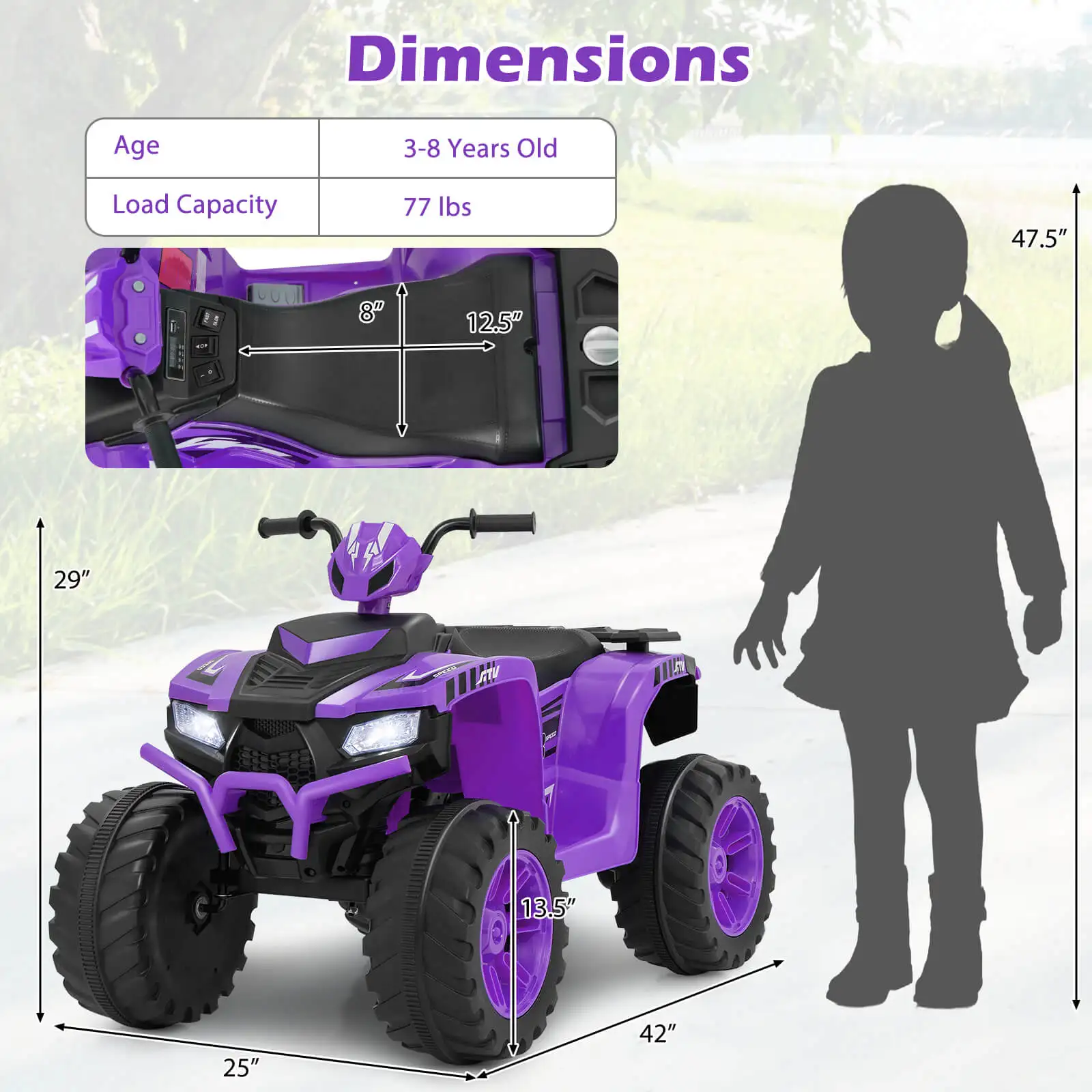 24V Kids Ride-On Electric ATV 4-Wheeler Quad Car with Wireless Connection