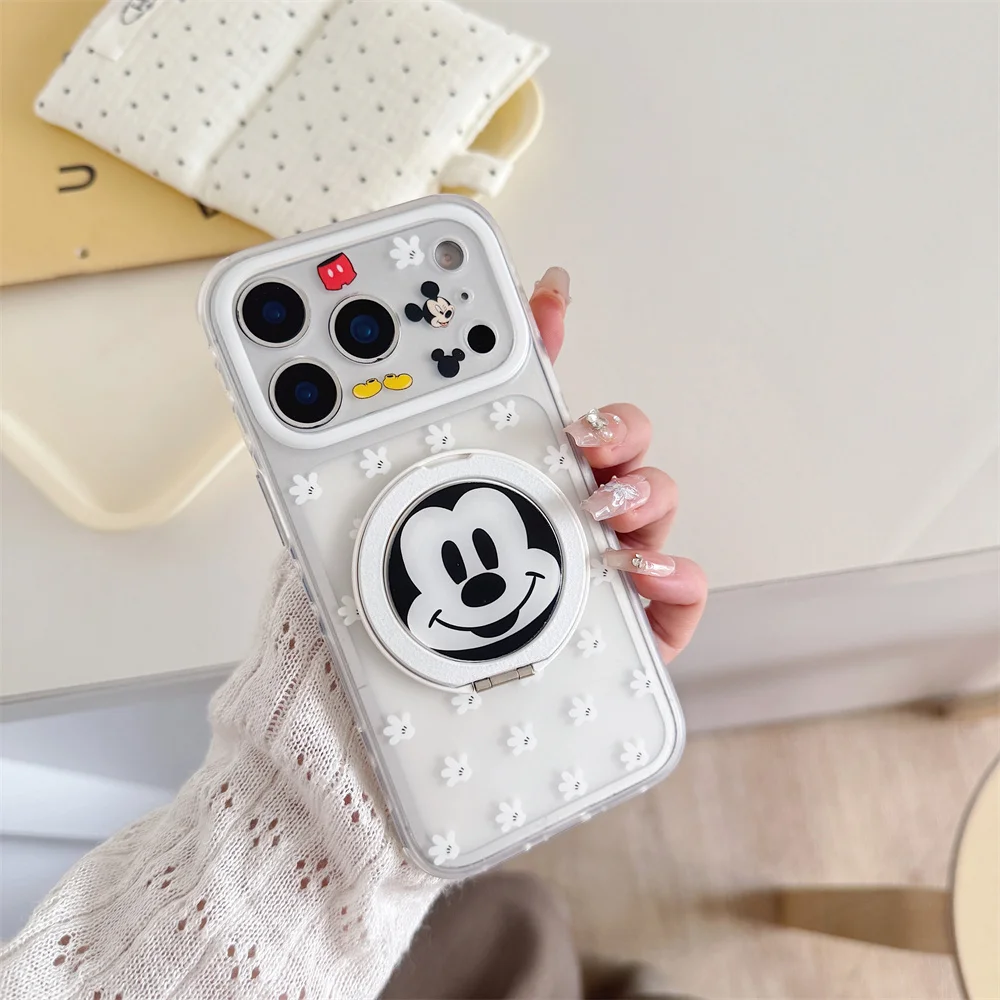 

Cute Mickey Fashion Cartoon With 360 ° Stand Phone Case for iPhone 17 Pro 15 14 13 16 Max 15 Pro Max Funda Kawaii Shockproof Cov